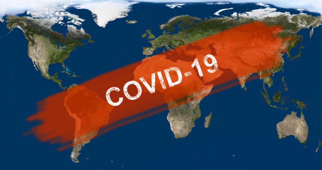 Covid-19,Coronavirus,Pandemic,,Inscription,Covid19,On,Global,Satellite,Map.,World